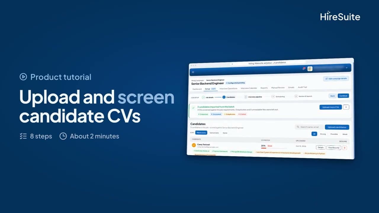 Upload and screen candidate CVs